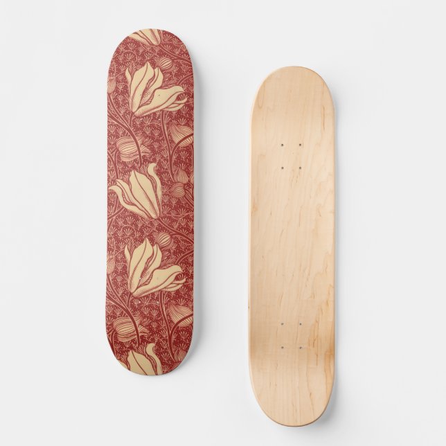 Skateboard Morris Inspiré Lily Flower Botanique Rouge Textile (Recto)