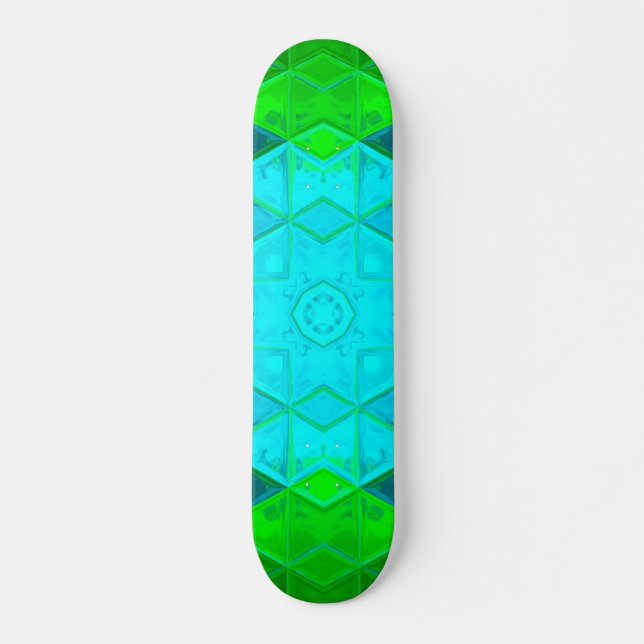 Skateboard Mosaic Carré Kaleidoscope Vert et Bleu (Devant)