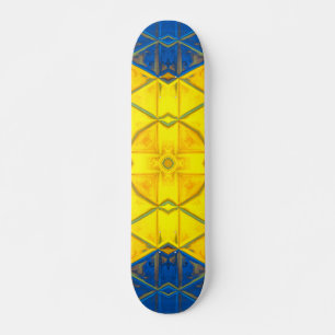 Skateboard Mosaic kaléidoscope Carré Jaune et Bleu