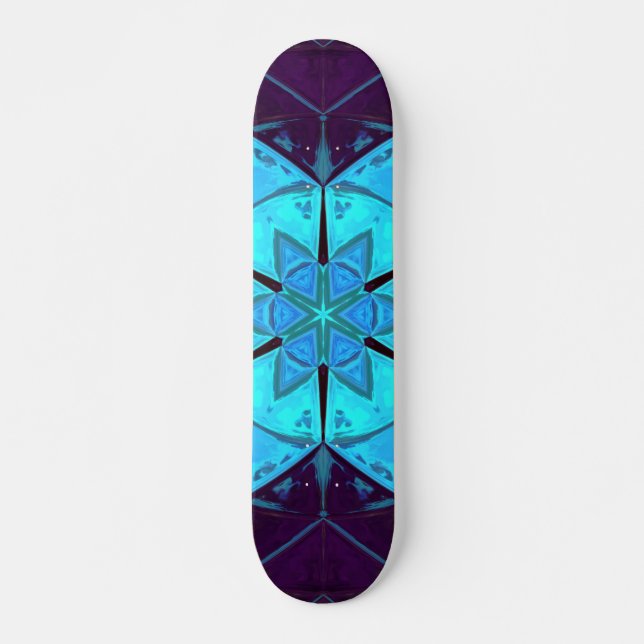 Skateboard Mosaic Kaleidoscope Fleur bleu et violet (Devant)