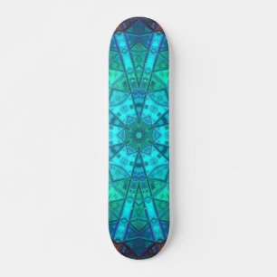Skateboard Mosaic Kaleidoscope Fleur Bleu pourpre et rouge