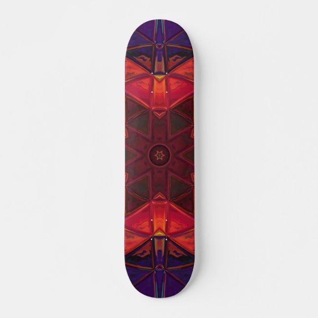 Skateboard Mosaic Kaleidoscope Fleur rouge et violet (Devant)