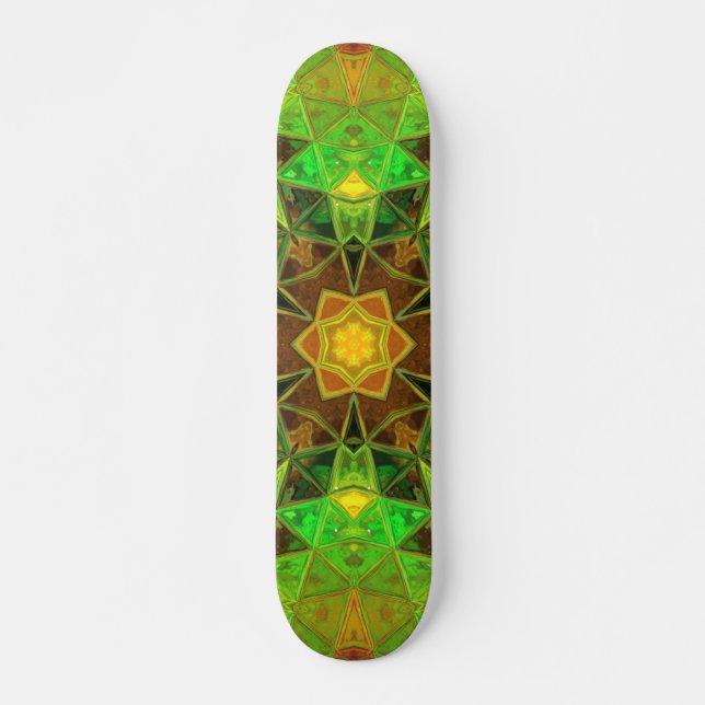 Skateboard Mosaic Kaleidoscope Fleur vert et orange (Devant)