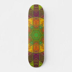 Skateboard Mosaic Kaleidoscope Fleur vert pourpre et orange