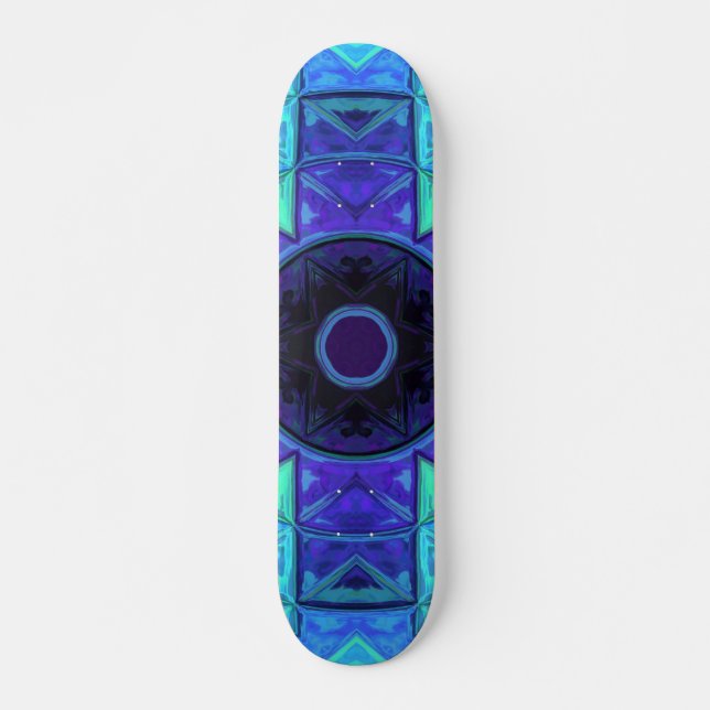 Skateboard Mosaic Mandala bleu et violet (Devant)