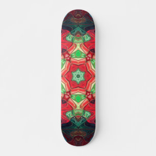 Skateboard Mosaic Mandala Fleur rouge Turquoise et bleu