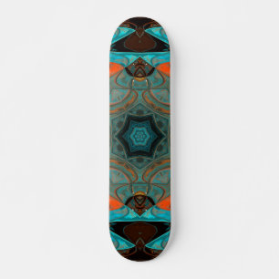 Skateboard Mosaic Mandala Flower bleu et orange