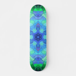 Skateboard Mosaic Mandala Flower bleu et vert