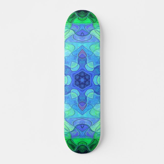 Skateboard Mosaic Mandala Flower bleu et vert (Devant)