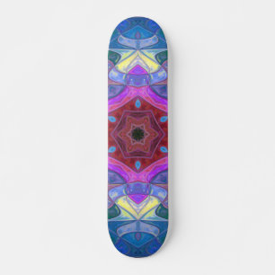Skateboard Mosaic Mandala Flower rose bleu et jaune