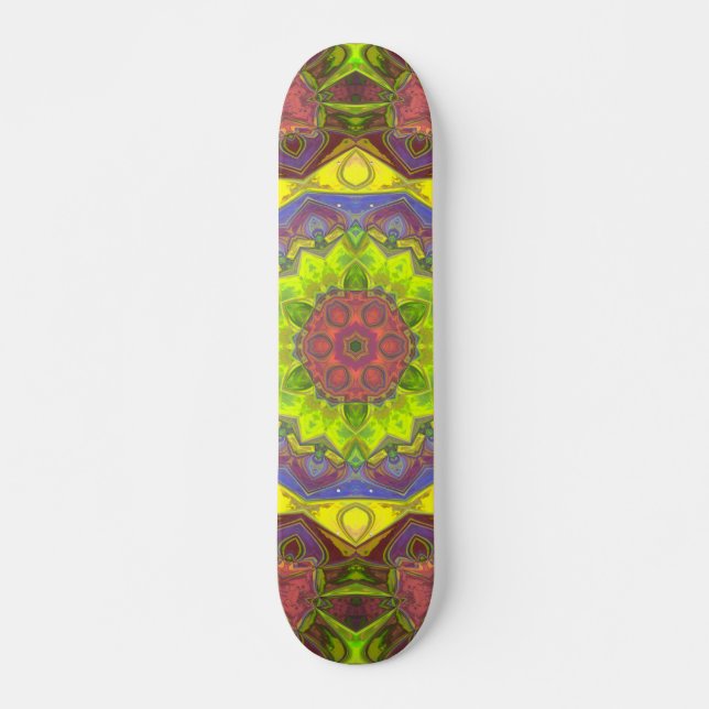 Skateboard Mosaic Mandala Flower rose jaune et vert (Devant)