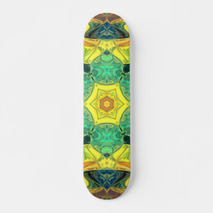Skateboard Mosaic Mandala Flower vert jaune bleu et orange