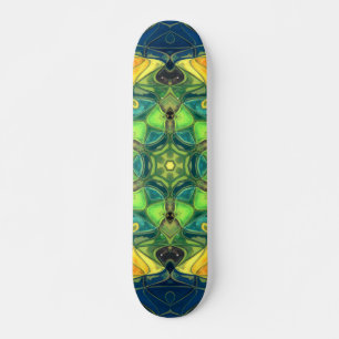 Skateboard Mosaic Mandala Flower vert jaune et bleu