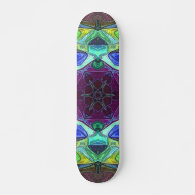 Skateboard Mosaic Mandala Flower violet bleu et vert (Devant)