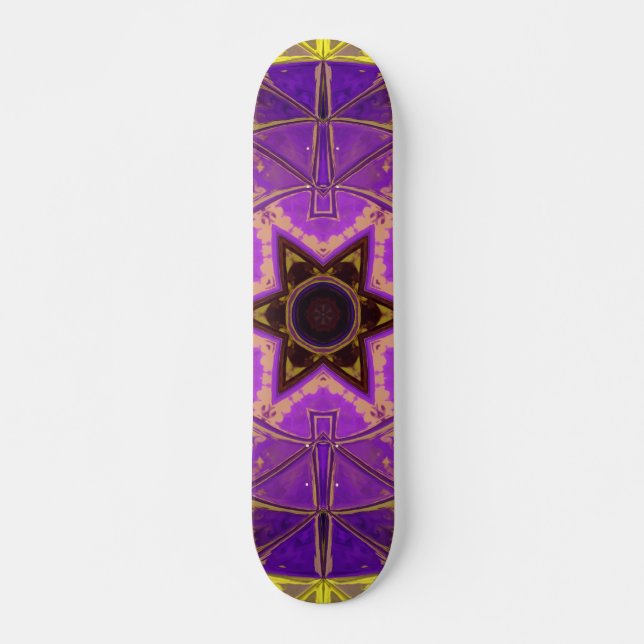 Skateboard Mosaic Mandala violet et jaune (Devant)