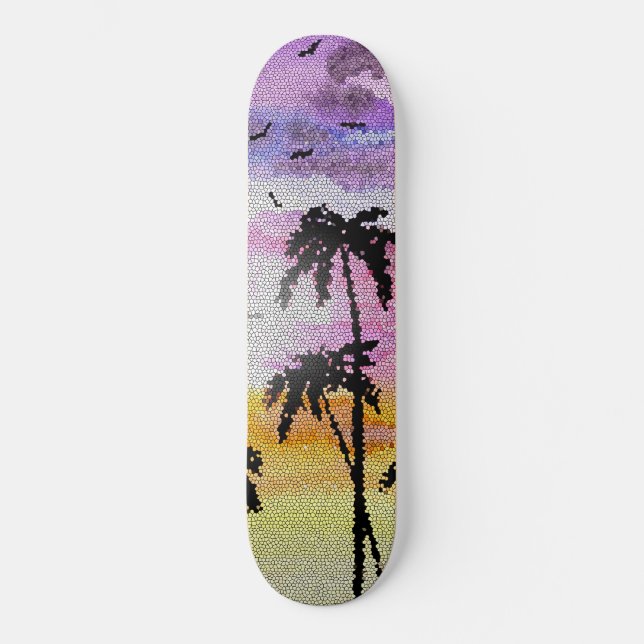Skateboard Mosaïque du coucher de soleil des palmiers (Recto)