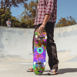 Skateboard Mosaïque Néon Abstraite Dd Marque Personnalisée