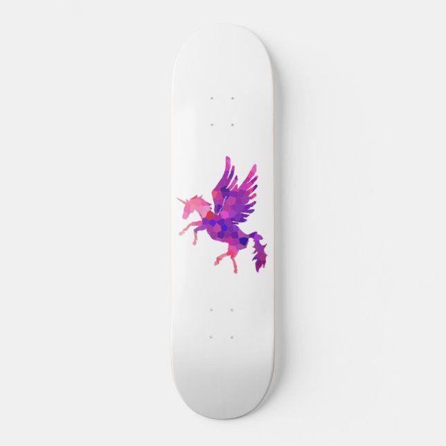 Skateboard Mosaïque rose et violet Unicorne Pegasus (Recto)