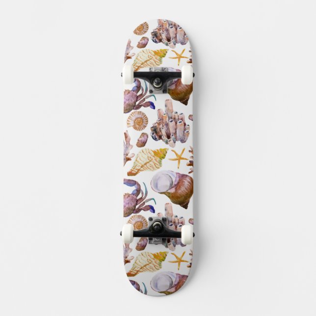 Skateboard Motif 4 de vie marine d'aquarelle (Recto)