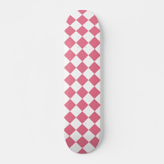 Skateboard Motif à carreaux diamant rose blanc (Devant)
