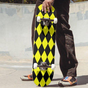 Skateboard Motif à carreaux en diamants Harlequin noir jaune