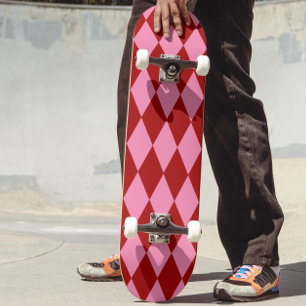 Skateboard Motif à carreaux Harlequin rose rouge