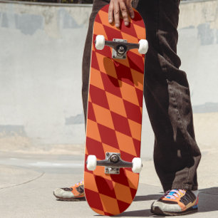 Skateboard Motif à carreaux Harlequin rouge et orange
