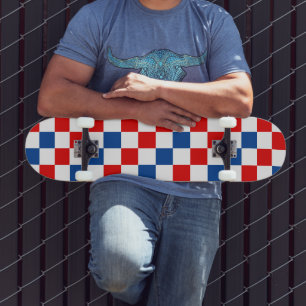 Skateboard Motif à carreaux rouge blanc bleu