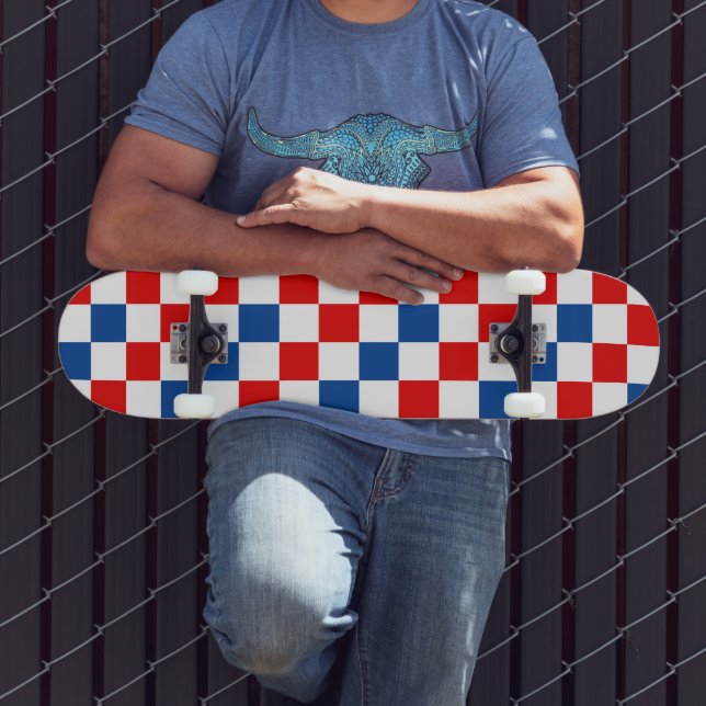 Skateboard Motif à carreaux rouge blanc bleu  (Extérieur 3)
