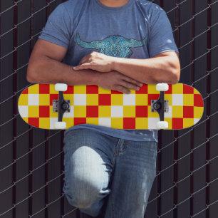 Skateboard Motif à carreaux rouge blanc jaune