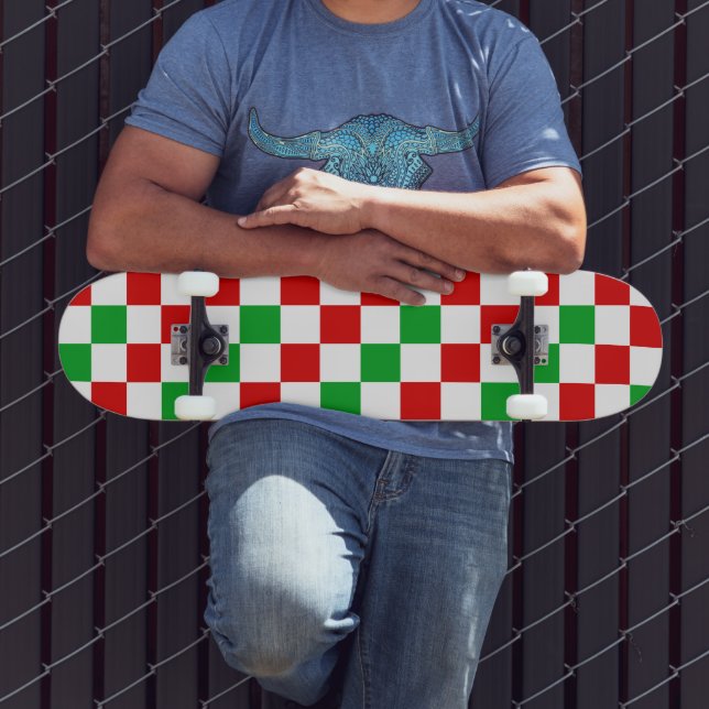Skateboard Motif à carreaux rouge blanc vert  (Extérieur 3)