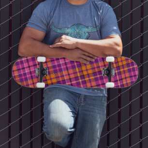 Skateboard Motif à carreaux Tartan Orange Rose Violet