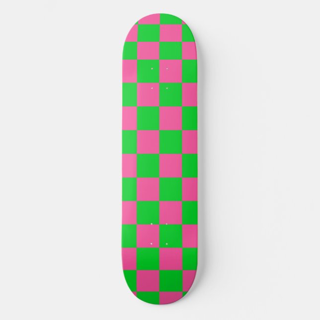 Skateboard Motif À damiers chèque rose vert (Recto)