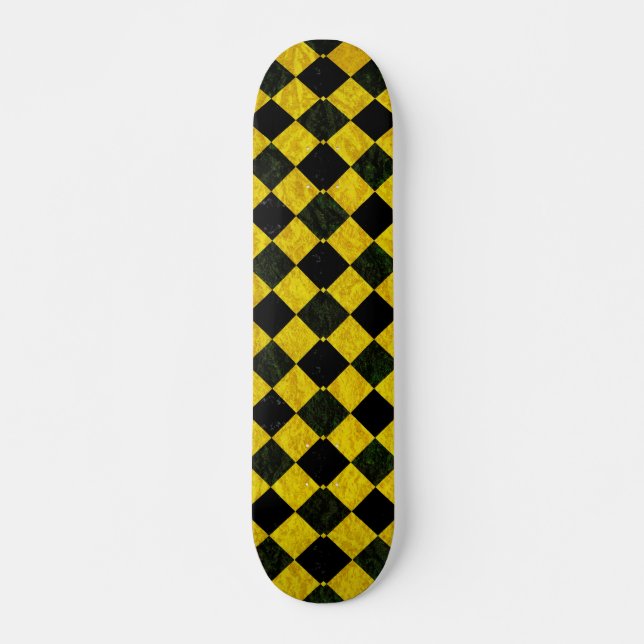 Skateboard Motif à damiers noir et jaune (Devant)