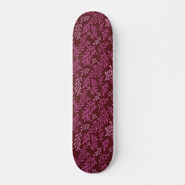 Skateboard Motif à feuilles tropicales de Bourgogne et rose (Devant)