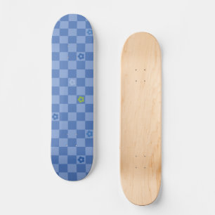 Skateboard Motif à fleurs à carreaux n° 01 - Bleu clair