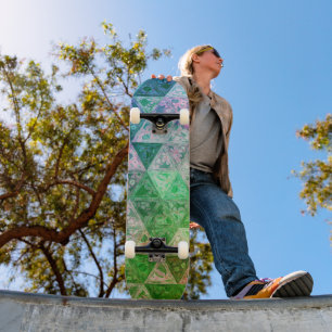 Skateboard Motif à fleurs bleu et vert