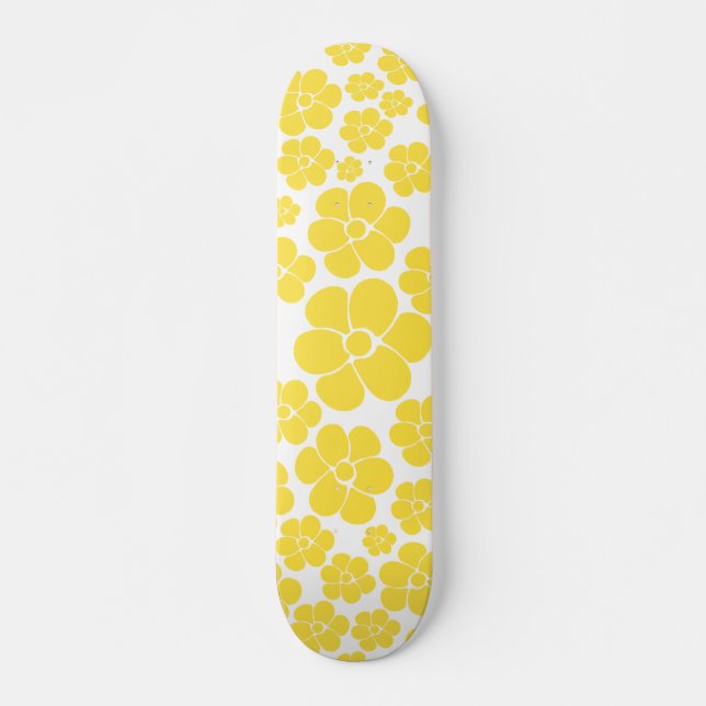 Skateboard Motif à fleurs - Citron jaune et blanc (Devant)