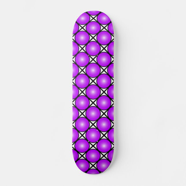Skateboard Motif à points roses magenta sur fond blanc et rés (Recto)
