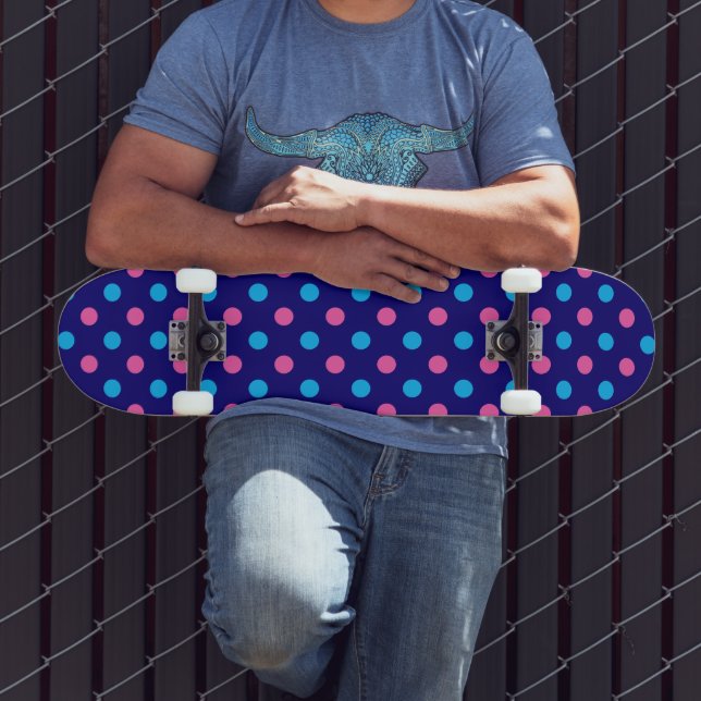 Skateboard Motif à pois bleu cyan rose Navy (Extérieur 3)