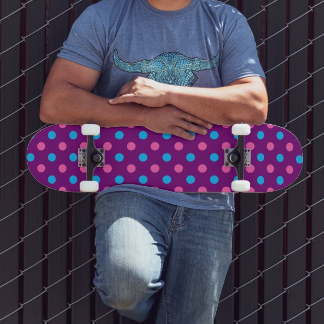 Skateboard Motif à pois rose bleu violet (Extérieur 3)