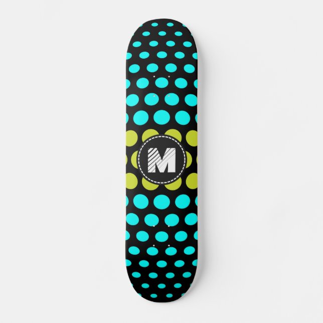 Skateboard Motif à pois vert acide et aqua Monogram (Recto)