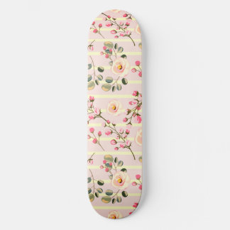 Skateboard Motif à rayures florales rose pâle
