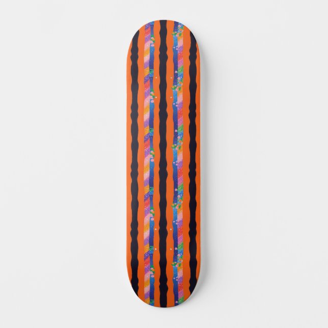 Skateboard Motif à rayures ondulées florales orange (Recto)