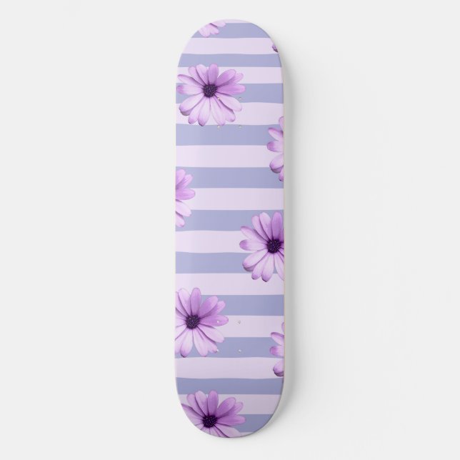 Skateboard Motif à rayures pastel avec des marguerites (Recto)