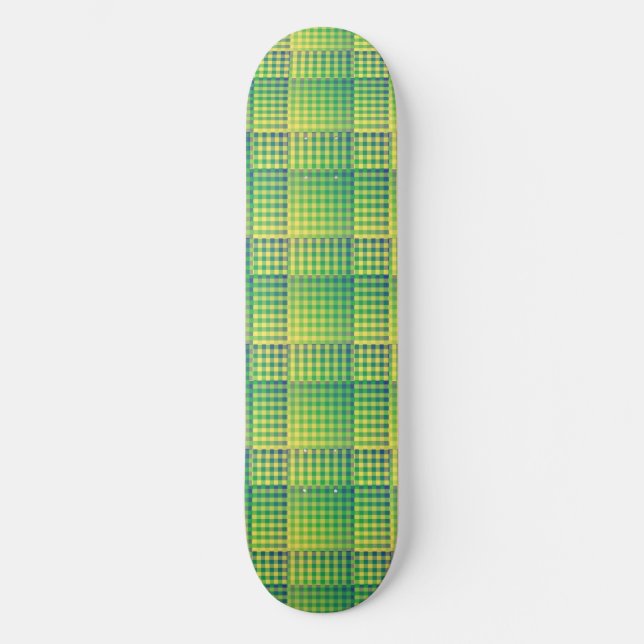 Skateboard Motif abstrait à carreaux verts et bleus (Recto)
