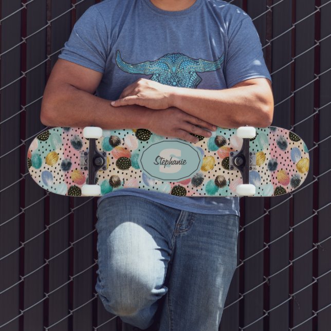 Skateboard Motif Abstrait brosse et Pointe Polka (Extérieur 3)