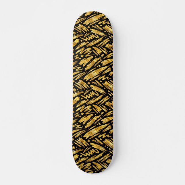 Skateboard Motif abstrait de feuille d'or (Devant)