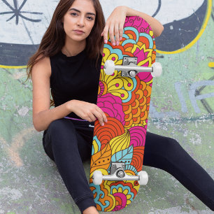 Skateboard Motif Abstrait Floral Moderne de Couleurs Vives