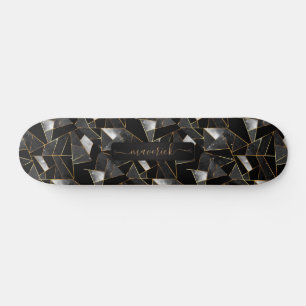 Skateboard Motif Abstrait gris, noir et or